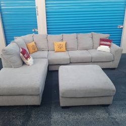 Modern Sectional Couch With Ottoman , Light Gray 