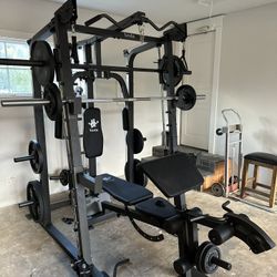 Vesta Fitness Smith Machine 2001 w/Bench Attachment | 230lb Bumpers Weights | 7ft Olympic Bar | Fitness | Gym Equipment | FREE DELIVERY 🚚 