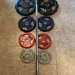 1in 85lb Olympic Urethane Weight Plate Set With Bar 