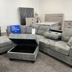 Light Gray Sectional + Ottoman – $899! ✨🛋️