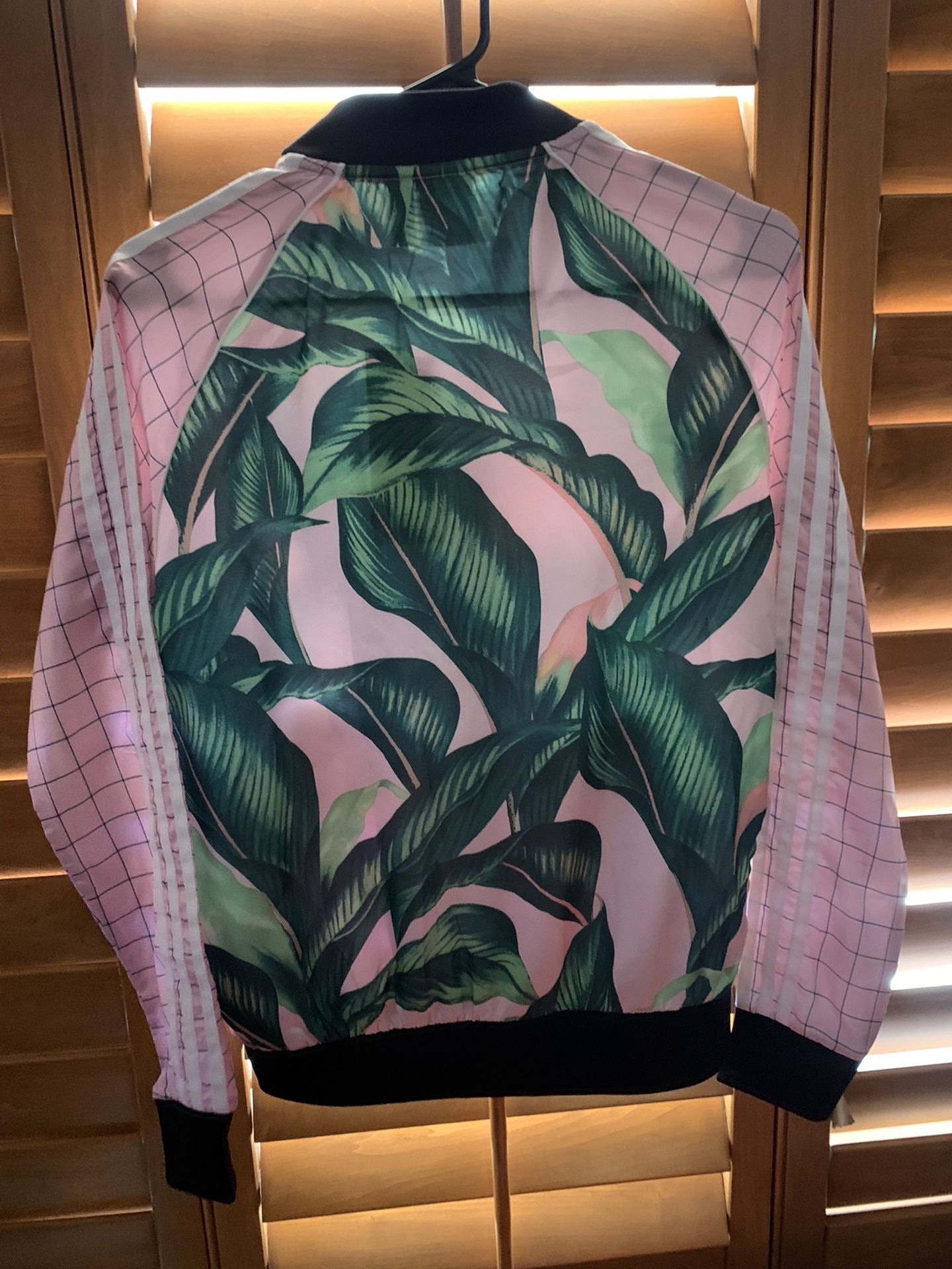 Adidas palm leaf pink store green track jacket