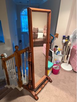 Vintage Solid Wood Cheval Full-Length Floor Mirror
