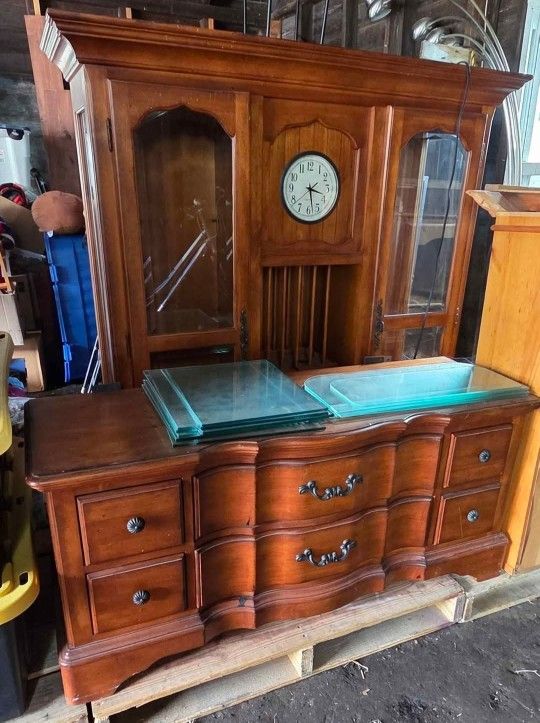 Like New (2) Piece Solid Heavy Wood Cabinet/Hutch