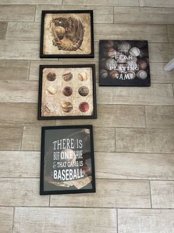 Baseball Themed Framed Wall Art Set of 4