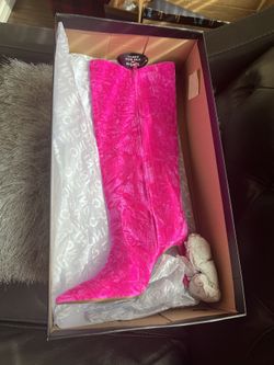 INC Pink Velvet Boots And Fluffy Pink Bucket Hat