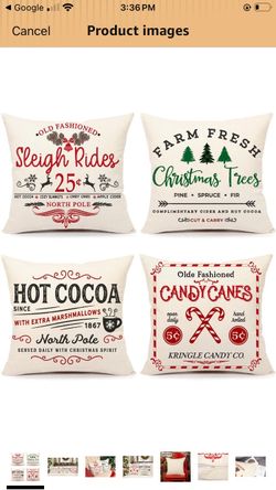 Christmas Outdoor Pillow Covers, 18 x 18 inch Set of 4 Waterproof Throw Pillow Cases