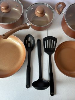 M MELENTA Pots and Pans Set Ultra Nonstick, Pre-Installed 11pcs Cookware Set  Copper with Ceramic Coating, Nylon Kitchen Utensils