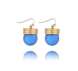 Blue Ball Drop Earrings Gold Hook