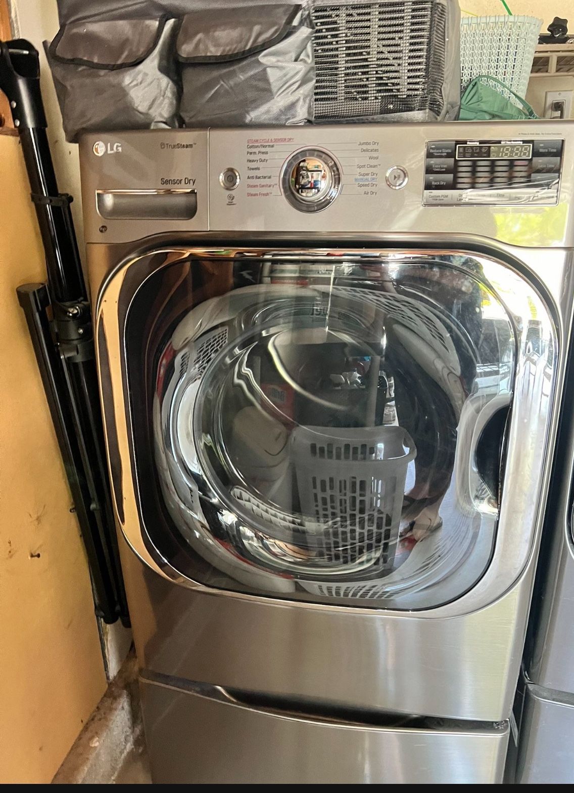 Metallic LG Dryer w/ Pedestal ( Electric ) & Samsung Steam Washer Machine