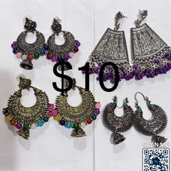 Traditional Indian Jhumka Earrings for Women Tassel Bell Beaded Dangle Drop Vintage Chandelier Earring Ethnic Gypsy Earring Bohemian Oxidized Bollywoo