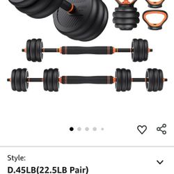 FEIERDUN Adjustable Dumbbells, 20/30/40/45/70/90lbs Free Weight Set with Connector, 5 in1 Dumbbells Set Used as Barbell, Kettlebells, Push up Stand, W