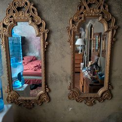 Vintage Hollywood Gold Guilt Resin/Composite Wall Mirrors