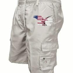 Creative American Flag Graphic Print Men's tan color Cargo shorts XL -New