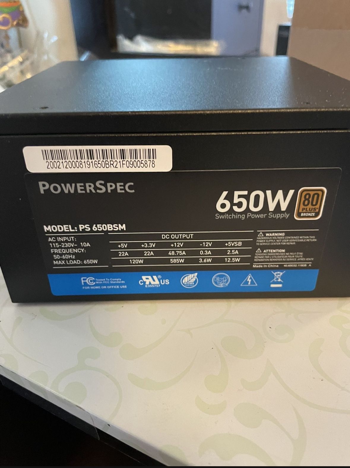 Powerspec 650W 80 Plus Bronze Power Supply Semi Modular