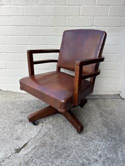 Midcentury Modern Leather Vintage Swivel Office or Library Desk Chair