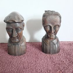 Hand Carved Wood Mid-Century Carving, Old Man and Woman
