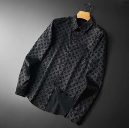 Men's Black Geometric Long Sleeve Button-Up Shirt Point Collar Regular Fit