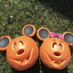 Two rare Mickey and Minnie Mouse Halloween pumpkins