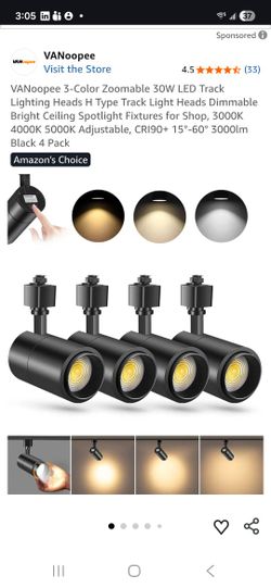 VANoopee Zoomable 30W LED Track Lighting Heads H Type Track Light Heads Dimmable Black 4 Pack *NEW*