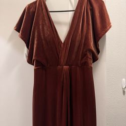 Revelry Gwen Terracotta Velvet Bridesmaids Dress