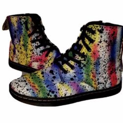 RARE DR. MARTENS Paint Splatter Lace Up Graffiti Hippie Boots 