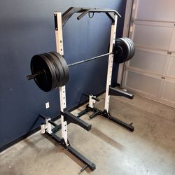 Brand New Squat Rack Power Cage + 260 Lb Olympic Bumper Weight Plate Set, Home Gym Equipment 
