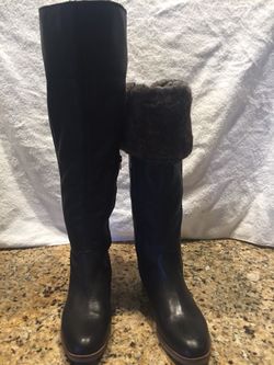 Lucky Brand all leather black with fur boots size 9.5