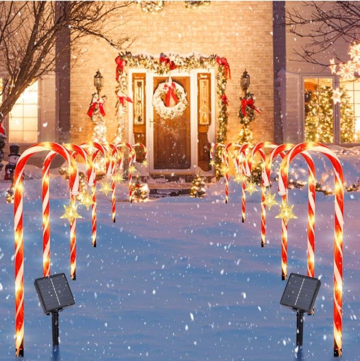 22" Candy Cane Lights Outdoor Pathway 2PK 12 PCS Candy Cane Christmas Decorations 8 Modes Solar Candy Cane Lights
