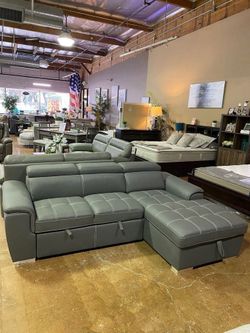 2 Piece Sectional Pull Out Bed With Storage & Adjustable Headrests