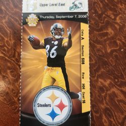 Dolphins AT Steelers 9/7/2006 Ticket Stub HINES WARD on Front Of Ticket