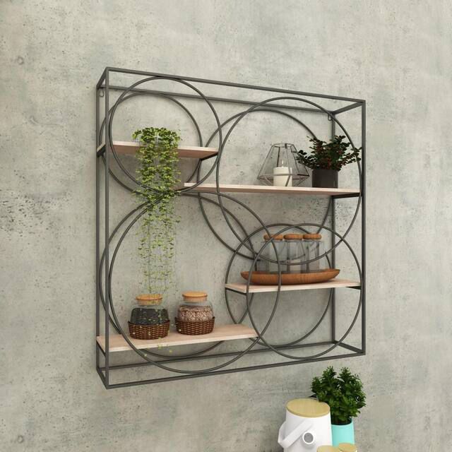 Gray Metal Contemporary Wall Shelf, 32" x 32" x 7"