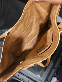 Tan Leather Tote Bag with Gold Zipper