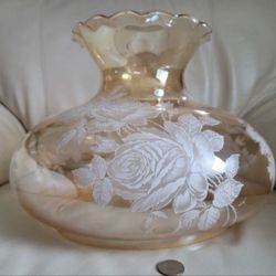 Vintage Marigold Luster Hurricane Lamp Shade Signed M. Rupp - 10" Fitter
