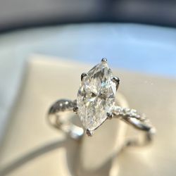New Certified 2ct S925 marquise cut VVS1 D color moissanite ring Size 7