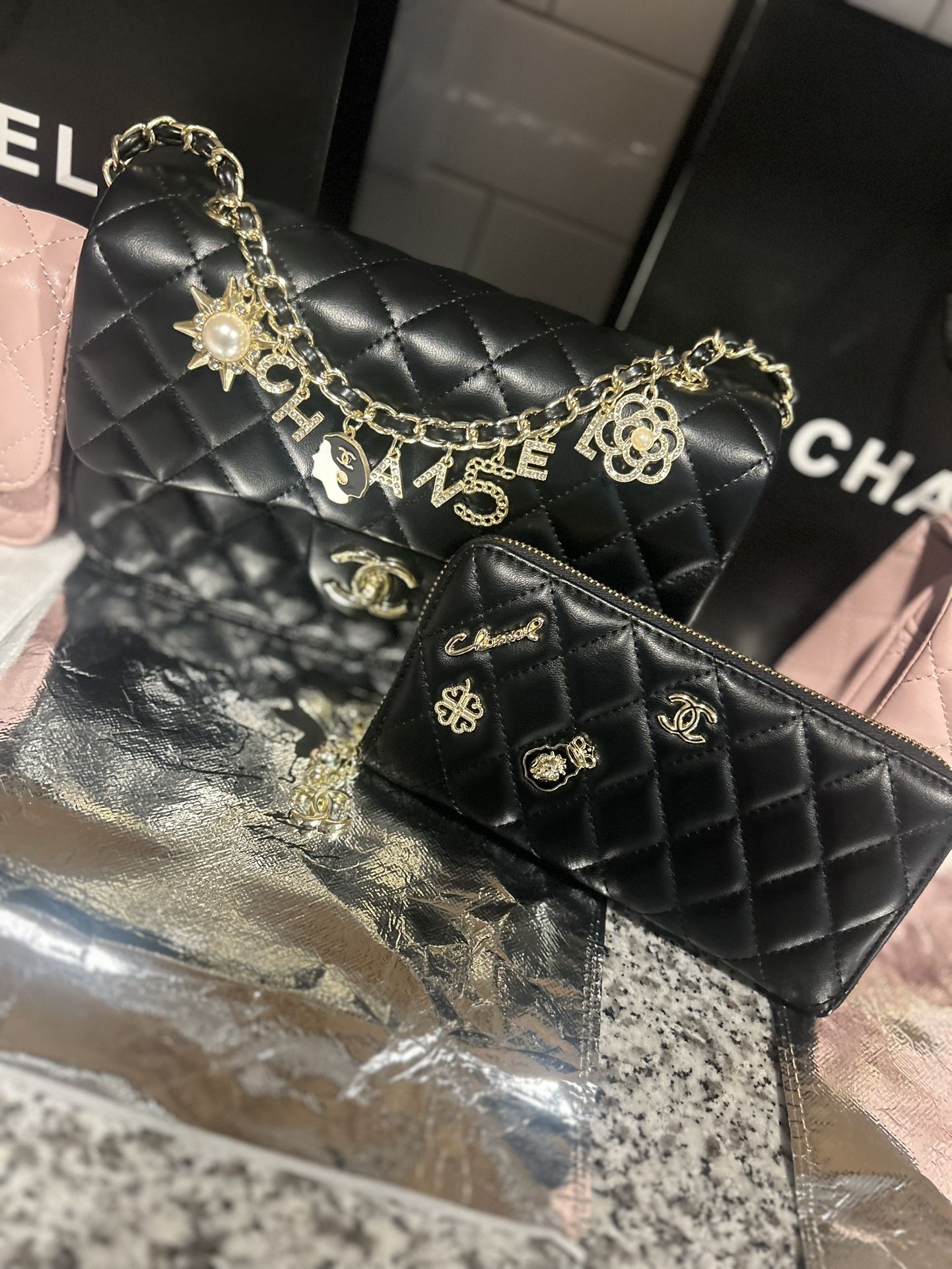 Chanel Quilted Handbag & Wallet Set