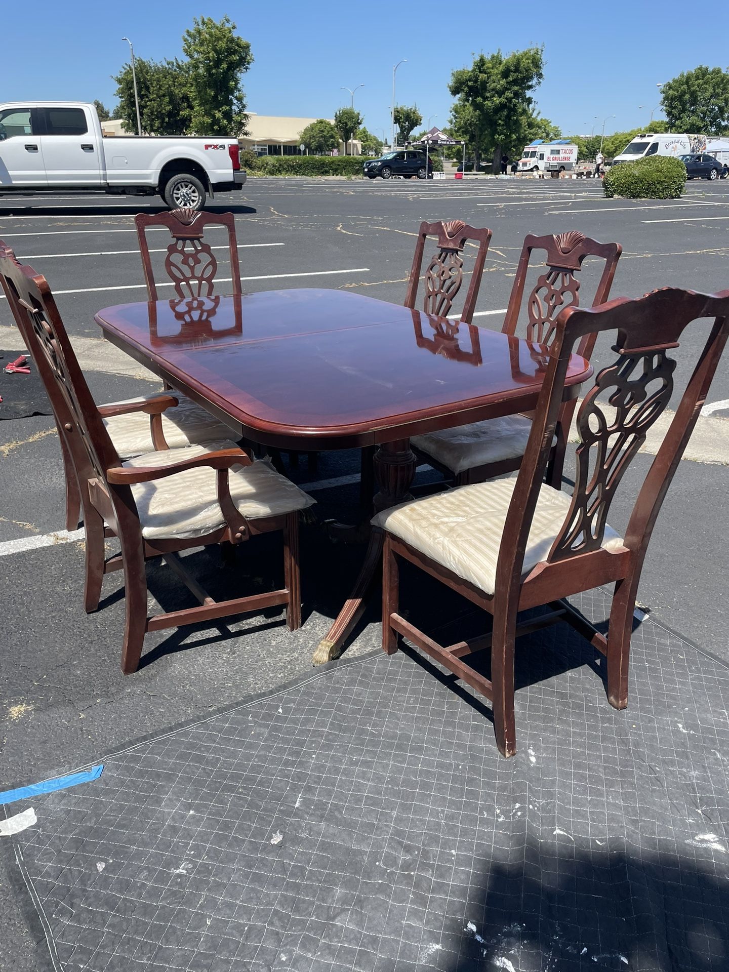Vintage Cherry Wood Dining Table And Chairs