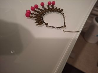 Boho Ear Cuff with Pink Beads and Chain