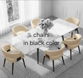 7-Piece Modern Extendable White Dining Set: 94 in. Faux Marble Top Table and 6-Ergonomic Curved Chairs