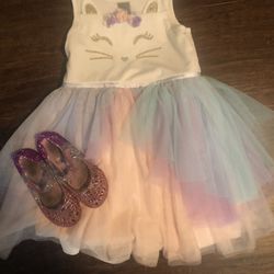 Girls Size 7 Dress  New   With Size 10 Shoes 