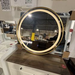 31.5 inch  Gold Bathroom Round LED Mirror with Lights Gold Frame Round Lighted Mirror for Bathroom Wall Round Vanity Lighted Mirrors 3 Color Dimmable 