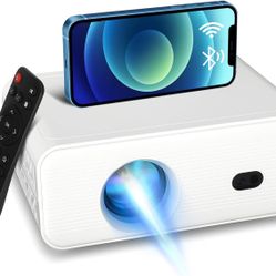 Mini Projector with Wifi and Bluetooth, Portable Projector with Auto Keystone and Focus 720P Native Resolition Movie Projector Compatible with with La