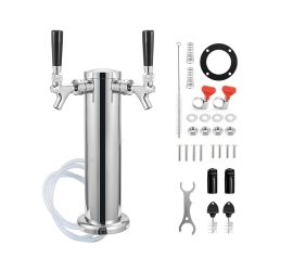 Kegerator Tower Beer Tap Tower Dispenser Dual Faucet Beer Tower Draft Beer Dispenser Stainless Steel Keg Tap Tower 3'' Keg Tower Pre-assembled Line Be