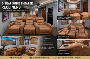 6 Home Theater Recliners | Two Rows of 3 | Cup Holders | $650 OBO