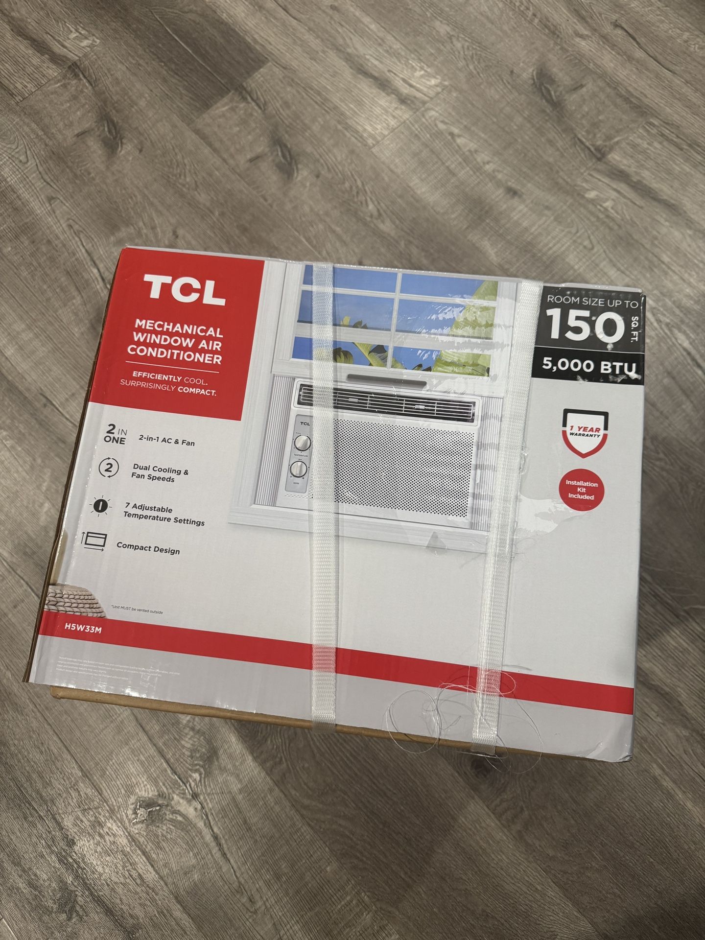 TCL 5000 BTU Window Air Conditioner 150sf.ft Reusable Filter Compact (H5W33M): 2 Speeds, 115V