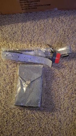 Rhinestone crossbody bag & belt set
