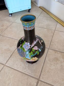 Vintage Chinese Cloisonné Enamel Vase - Peacock & Peony Design"
