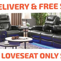 DOUBLE POWER MOTION RECLINING SOFA & RECLING CONSOLE LOVESEAT