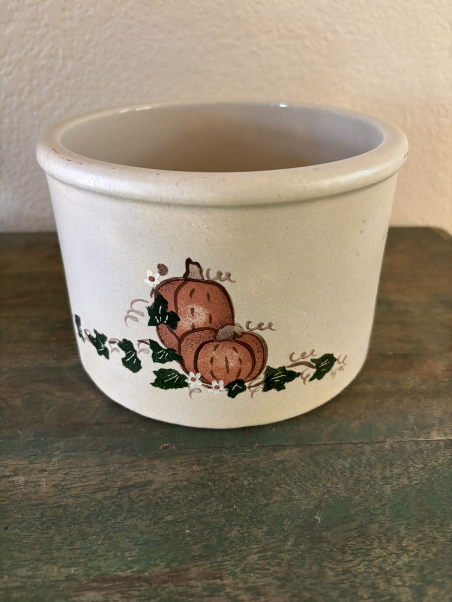 Vintage Robinson Ransbottom Pottery Low Jar Painted Pumpkins