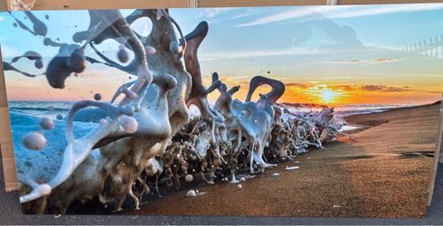 Large Ocean Wave Sunset Aluminum Wall Art 72” x 36”