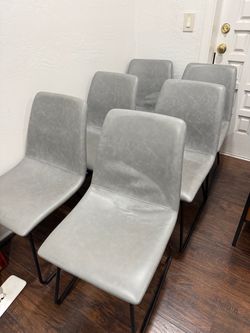 Set of 6 Gray Faux Leather Dining Chairs